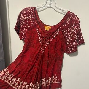Sundance Red Short-Sleeve Embroidered Scoop-Neck Blouse